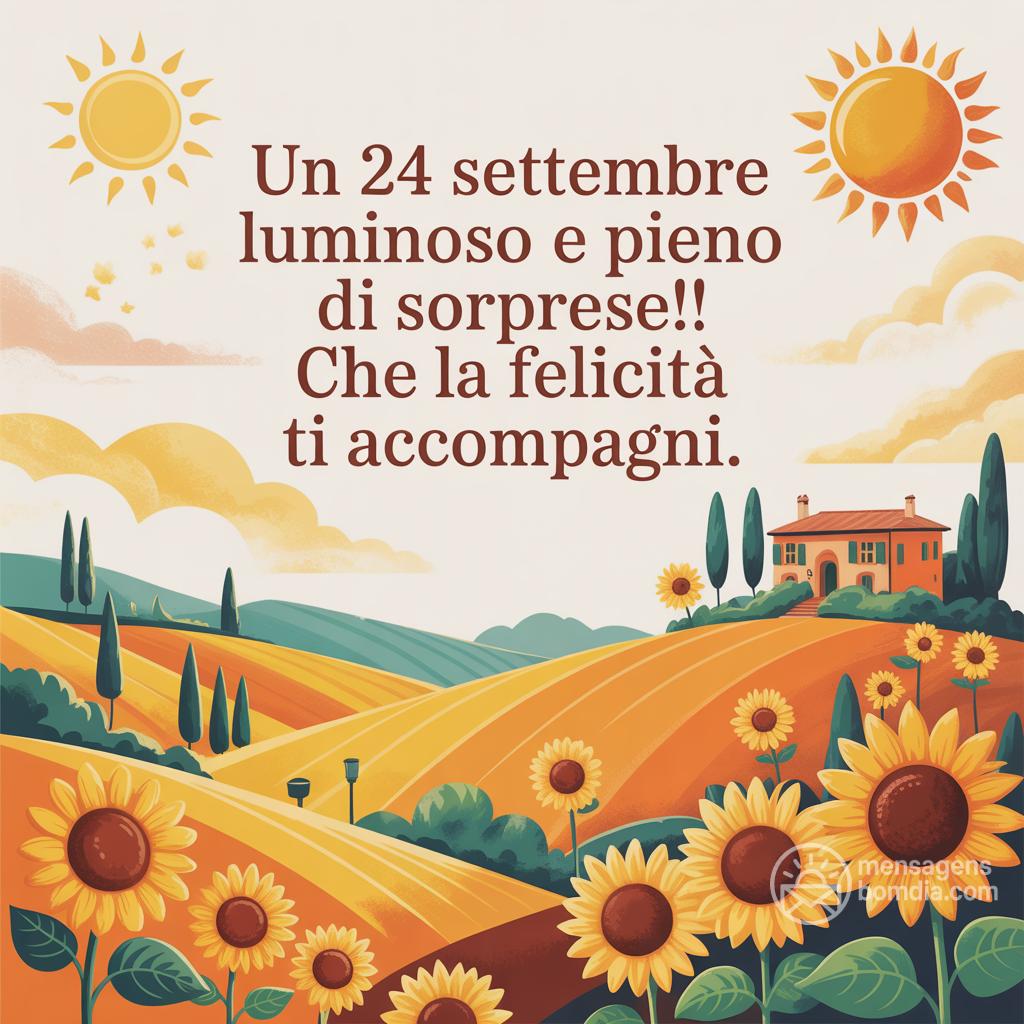 Un  24 Settembre  luminoso e pieno di sorprese! Che la felicità ti accompagni.