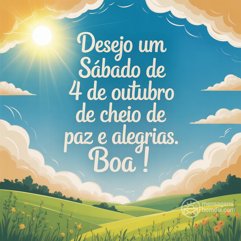 Desejo um sábado de 4 de outubro de  cheio de paz e alegrias. Boa !