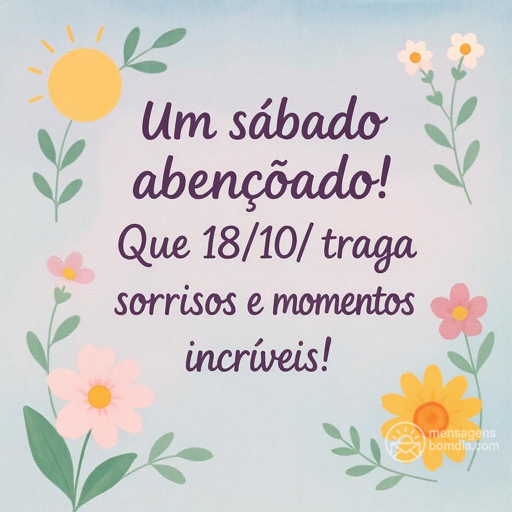 Um sábado abençoado! Que 18/10/ traga sorrisos e momentos incríveis!