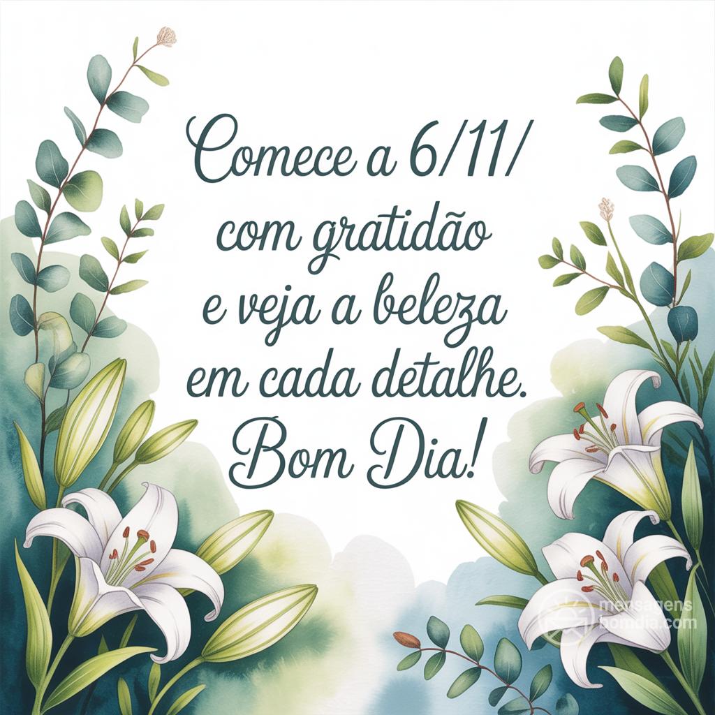 Comece a  6/11/ com gratidão e veja a beleza em cada detalhe. Bom dia!