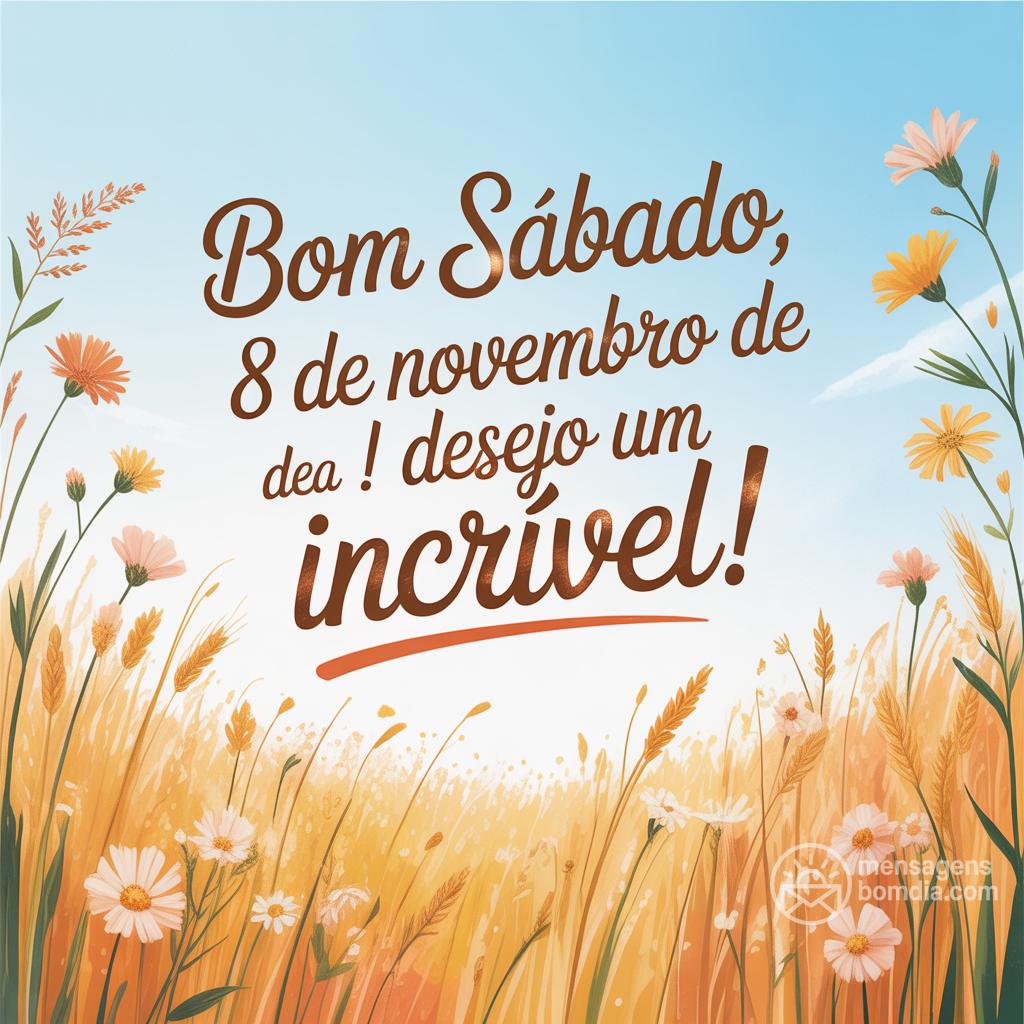 Bom sábado, 8 de novembro de ! Desejo um dia incrível!