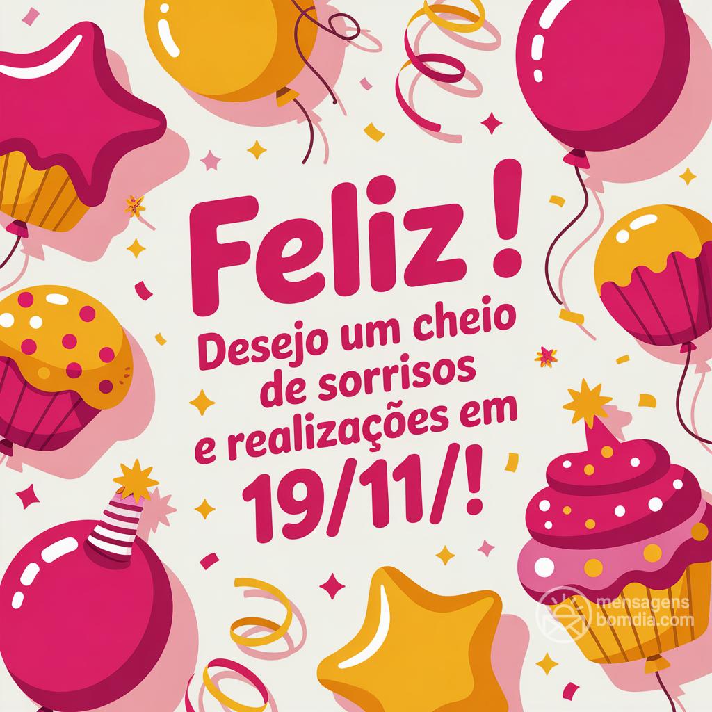 Feliz ! Desejo um dia cheio de sorrisos e realizações em 19/11/!