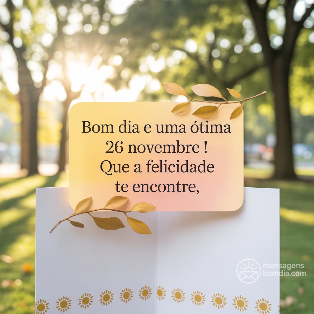 Bom dia e uma ótima 26 novembre ! Que a felicidade te encontre.