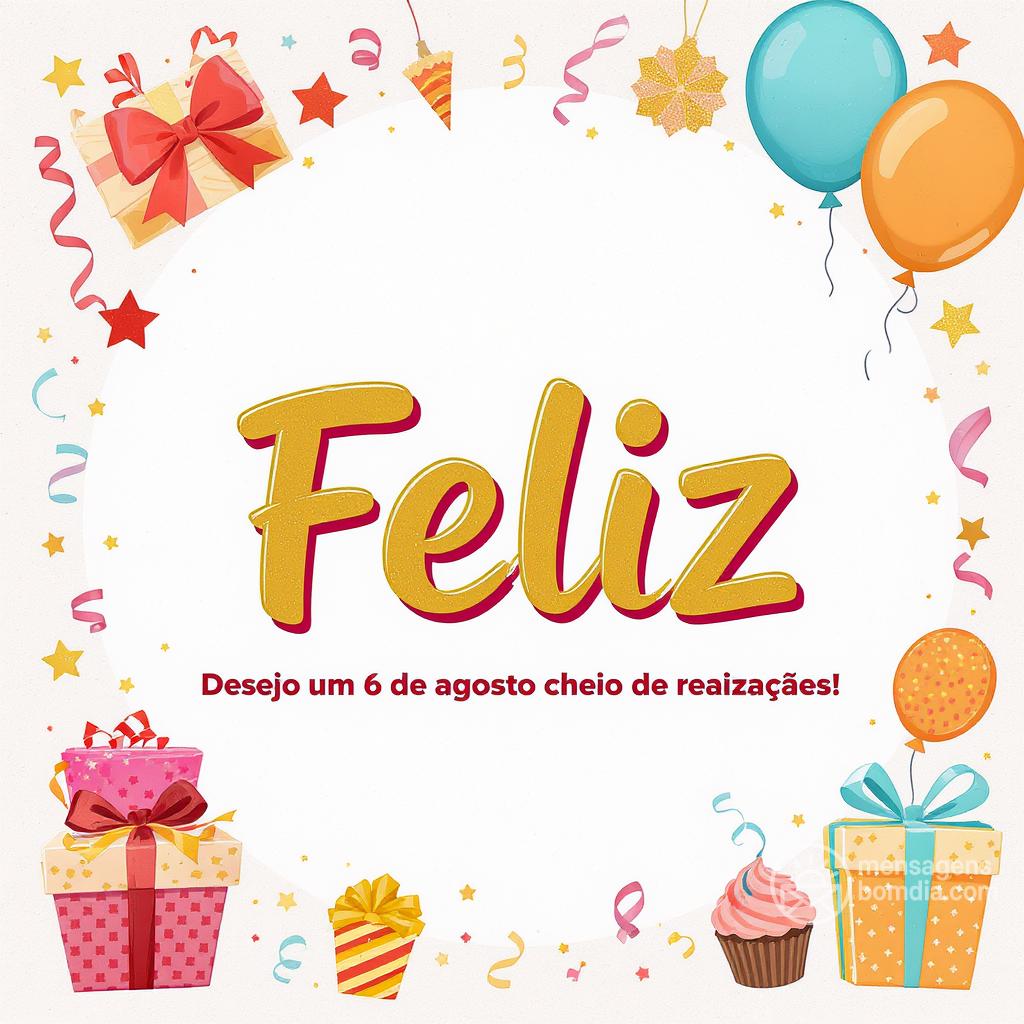 Feliz ! Desejo um 6 de agosto de  cheio de realizações!