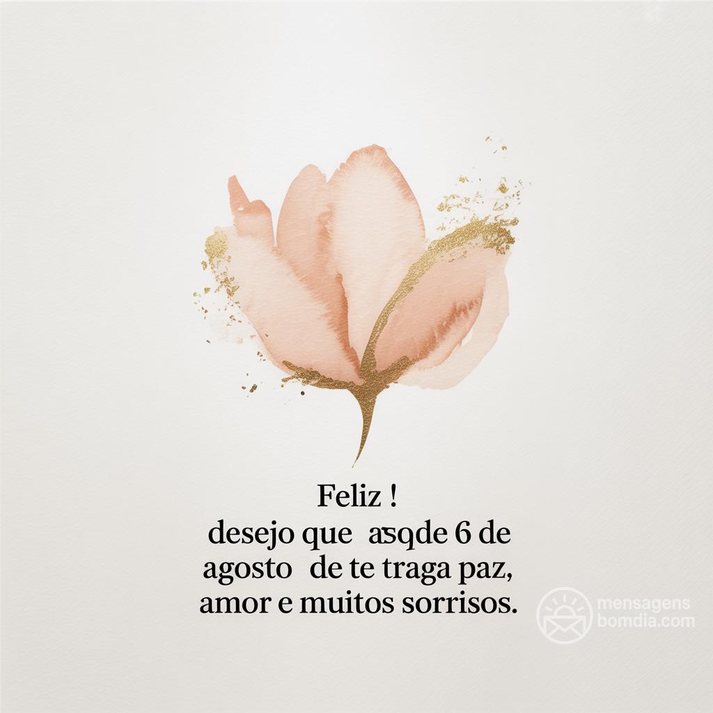 Feliz ! Desejo que 6 de agosto de  te traga paz, amor e muitos sorrisos.