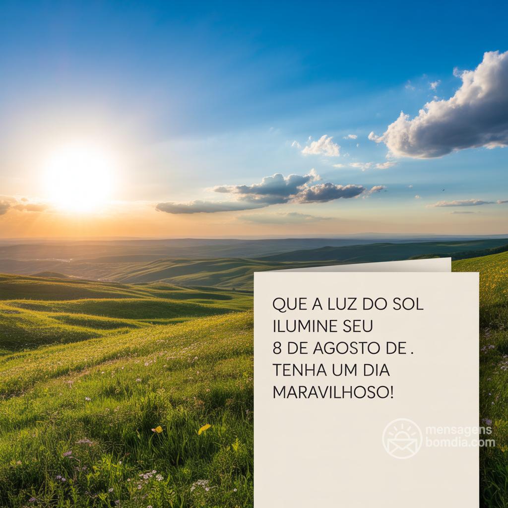 Que a luz do sol ilumine seu  8 de agosto de . Tenha um dia maravilhoso!