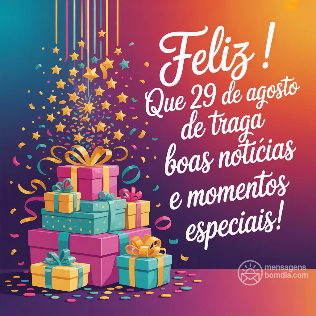 Feliz ! Que 29 de agosto de  traga boas notícias e momentos especiais!