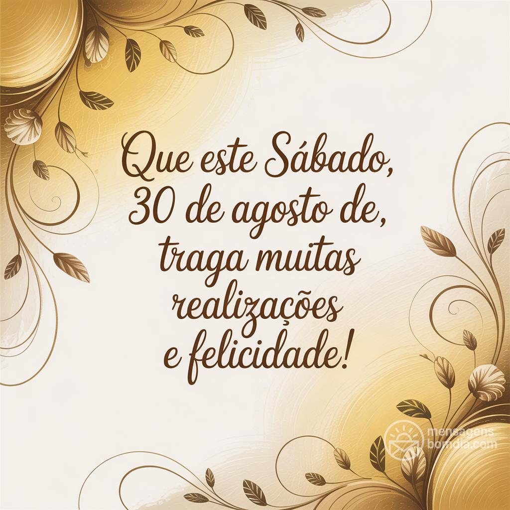 Que este sábado, 30 de agosto de , traga muitas realizações e felicidade!